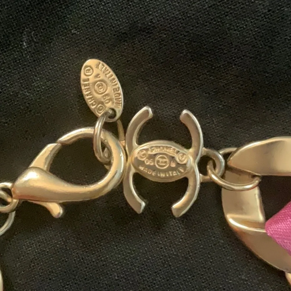 CHANEL Gold and Pink Chunky Chain Necklace